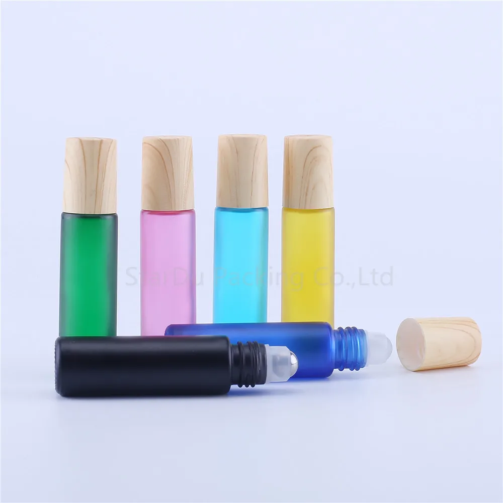 10ml matt black roll on perfume bottle, 10cc blue frosted essential oil rollon bottle, small glass roller container 200pcs/lot