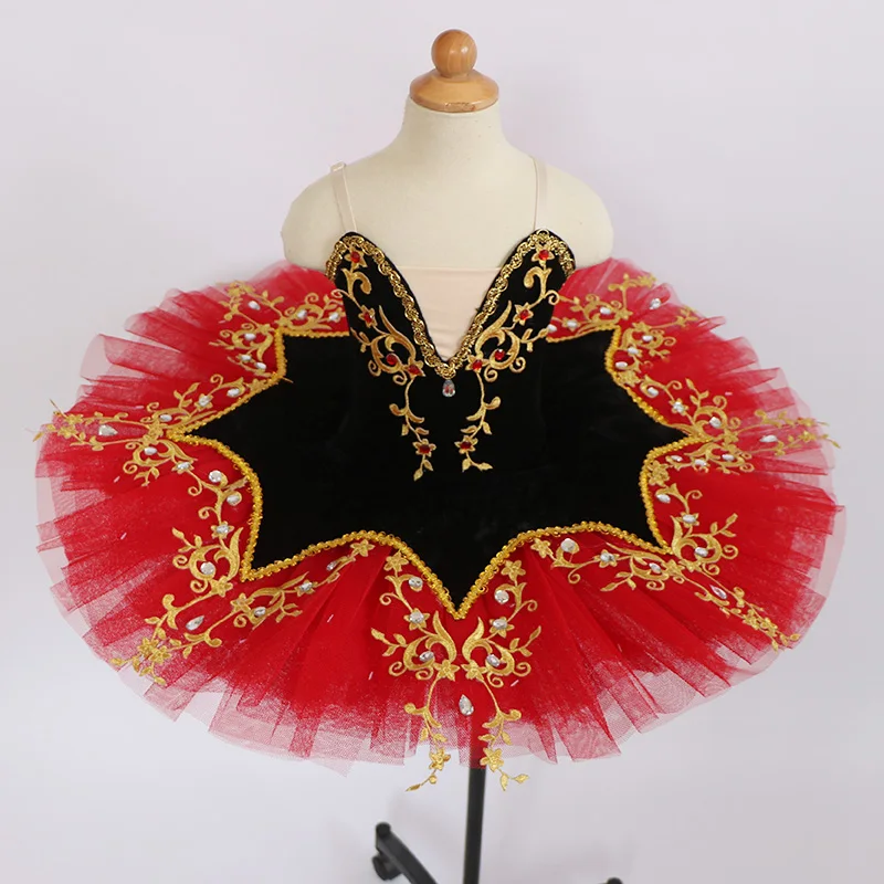 Tutú de Ballet profesional para mujer y niña, traje rojo y negro, Ropa de Ballet para adultos