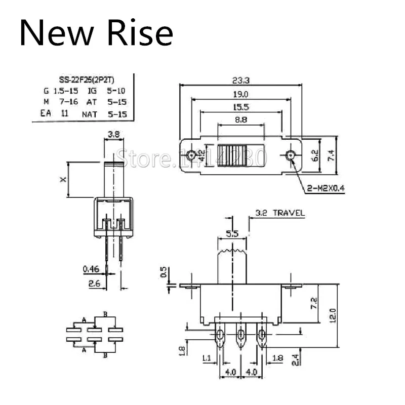 10PCS Toggle Switch 2 Position 6 Pins With Fixed Hole Handle High 5mm DPDT 2P2T Panel Mount Slide Switch 125VAC