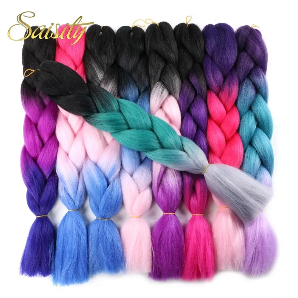 Saisity Ombre Braiding Hair Extensions Jumbo Crochet Braids Synthetic Hair Style Blonde Pink Green White Color Women Hai