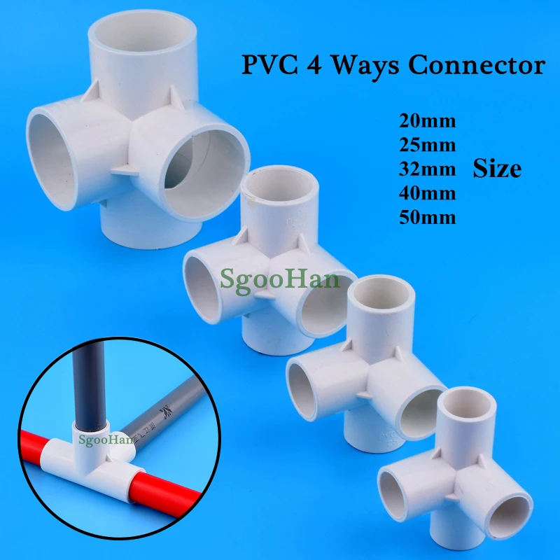 2~30pcs 4 Ways PVC Pipe Connector Aquarium Fish Tank ID 20~50mm  Joints Hydroponic Framework Coupler Adapter Tube Fittings