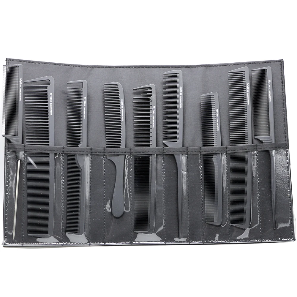 

9pcs/set Professional Women Hairdressing Combs Kit With Bag Carbon Fibre Heat-Resistant Salon Barber Hair Styling Comb For Men