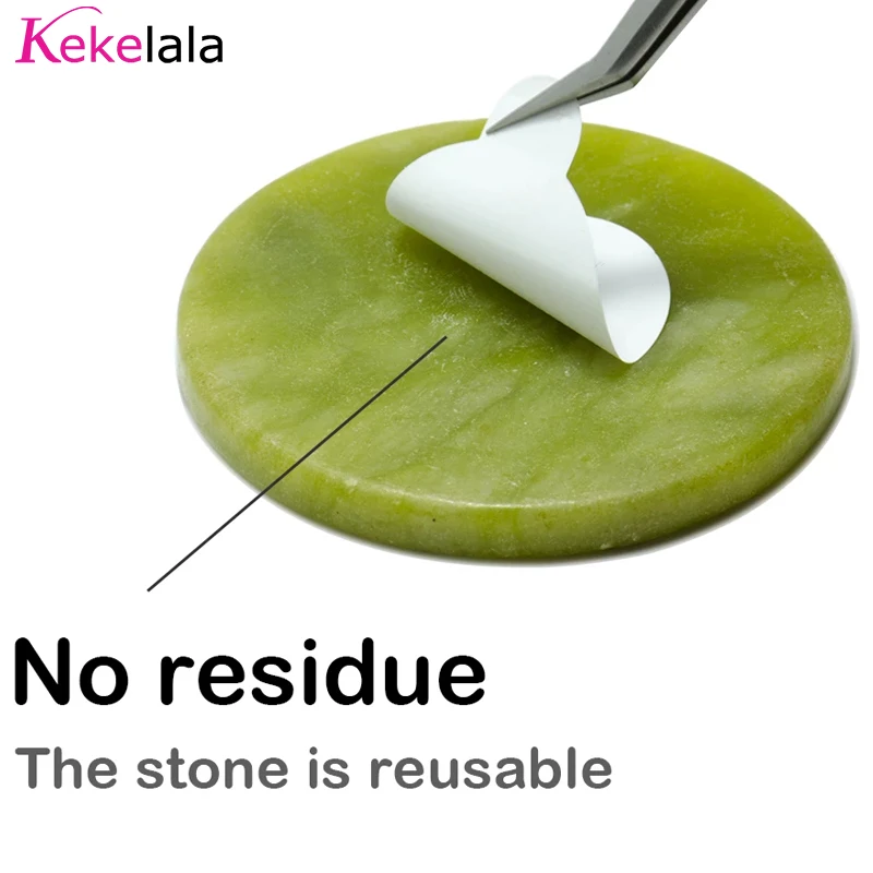 Kekelala 100pcs Eyelash Extension Glue Sticker Shim Paper Pads And Round Jade Stone Holder Set