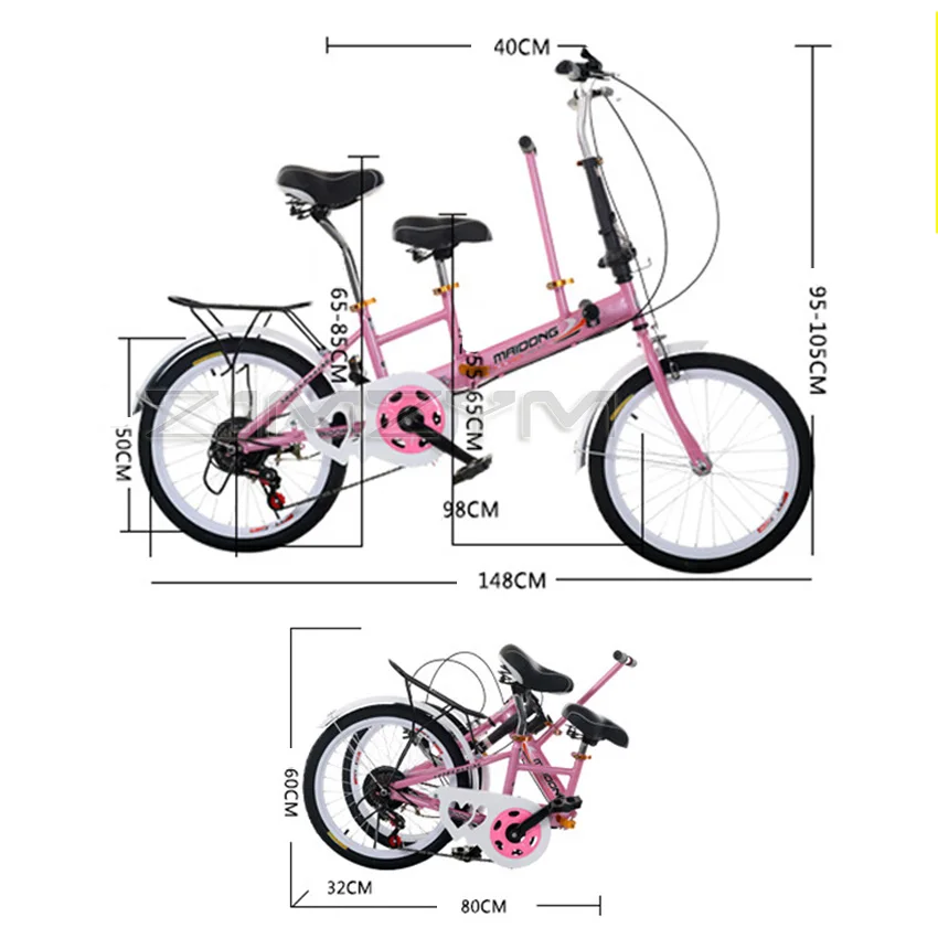 2021 Parent-Child Double Seat Folding Bike 20 Inch Children's Bike Multifunctional Double V Brake Bike Adult Bike With Basket