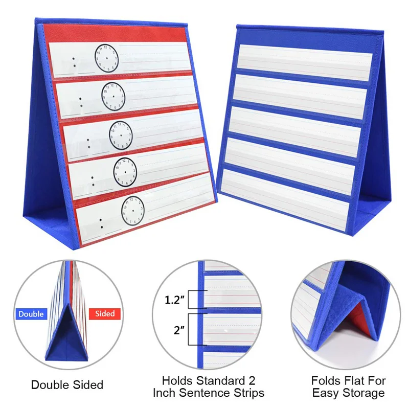 New Arrival Double-sided Self-standing Foladble Desktop Pocket Chart for Classroom Home Teaching Kids Children Educational Tools