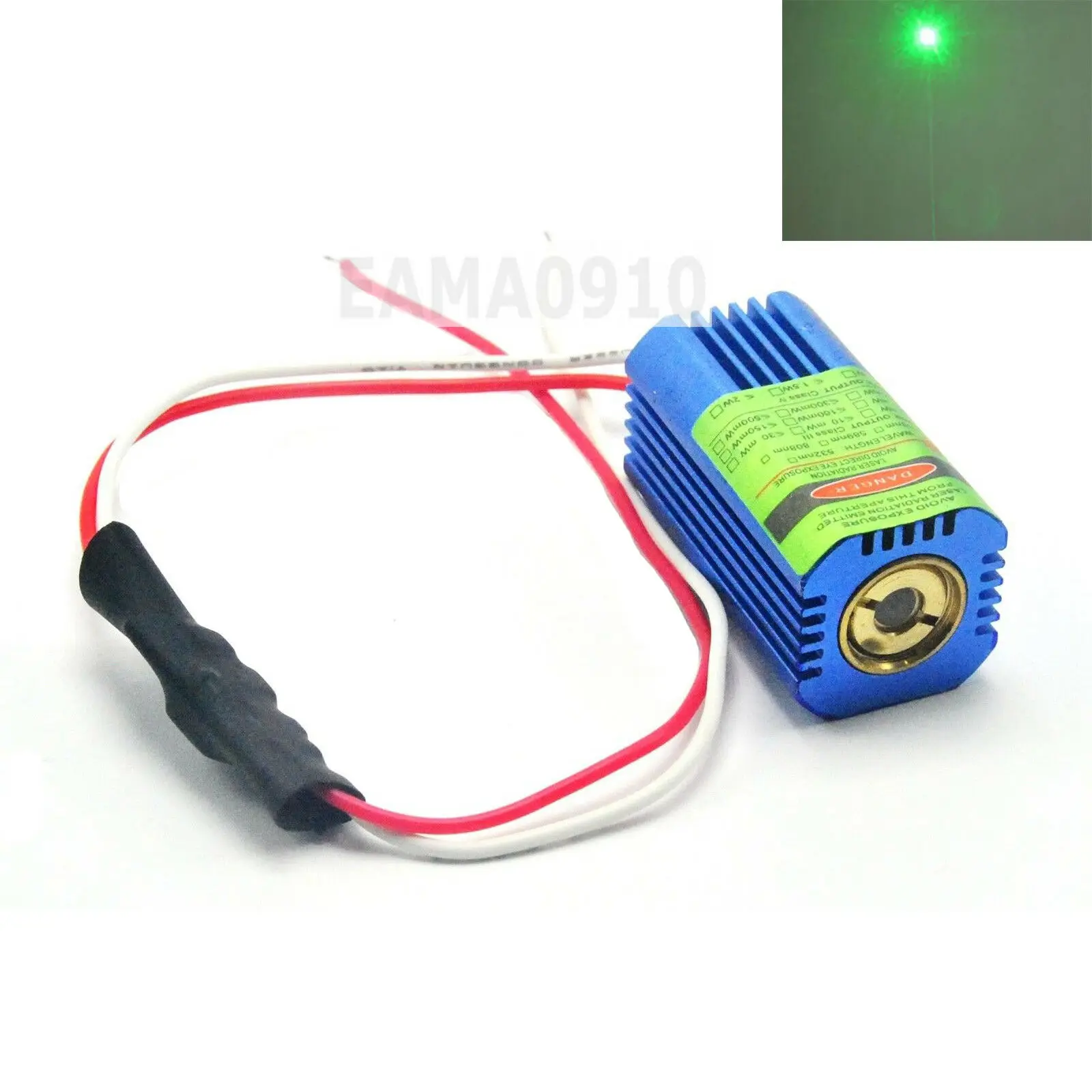 Industrial 532nm 50mW Dot 12V 40x21mm Green Beam Laser Diode Module w/Glass Lens