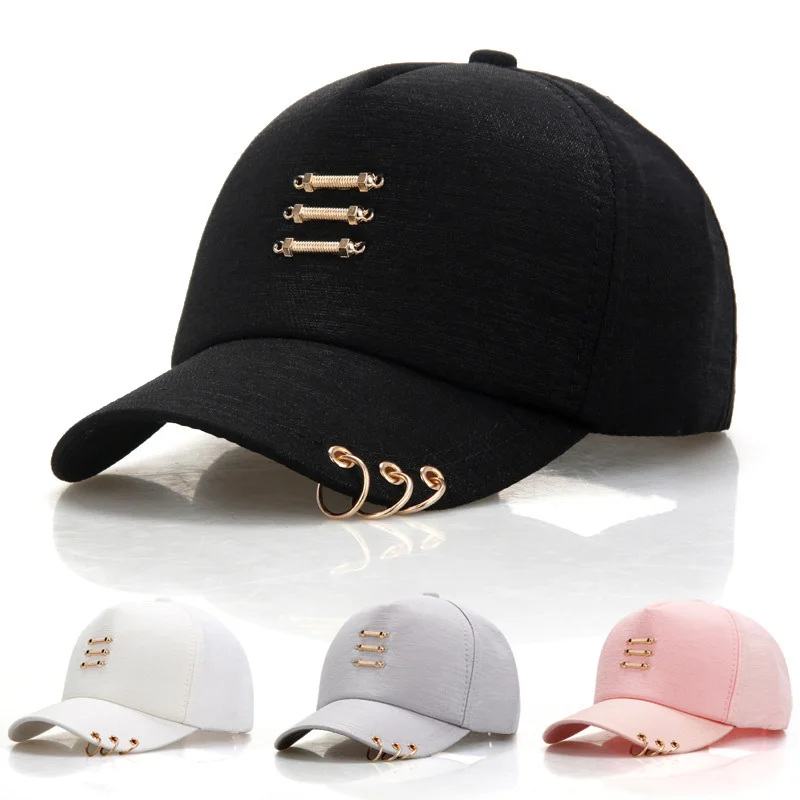 Fashion Unisex Iron Ring Baseball Cap With Rings Gold Color Snapback Caps Hip Hop Hats For Women Men Summer Dad Hat