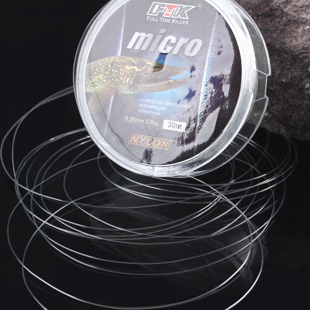 FTK 30M Nylon Ice Fishing Line 2.9-12.5LB 0.08-0.25 MM Level Transparent Fishing Line For Bass Carp Winter Fishing Accessories