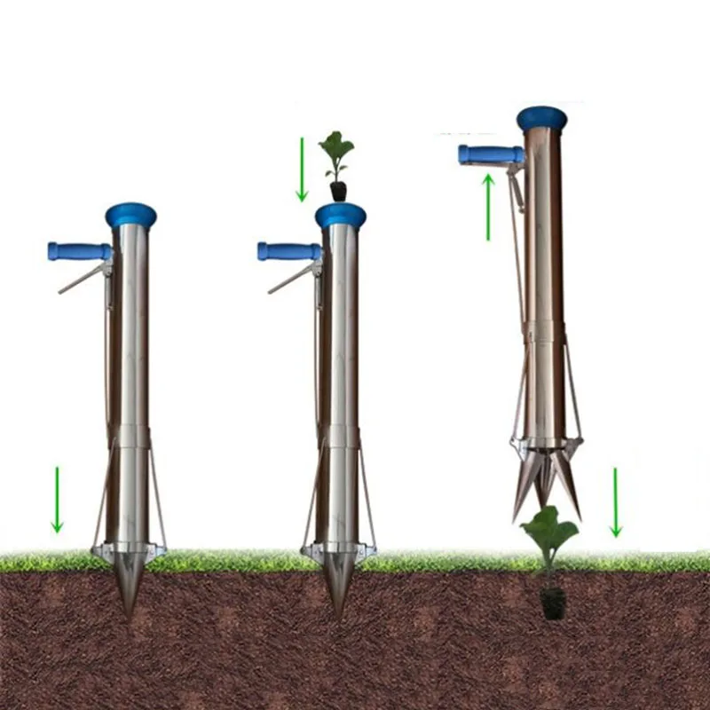 Garden Seedling Transplanter Vegetable Flower Tube Planter Manual Agriculture Transplanting Seeder Dual Control Cylinder Tool