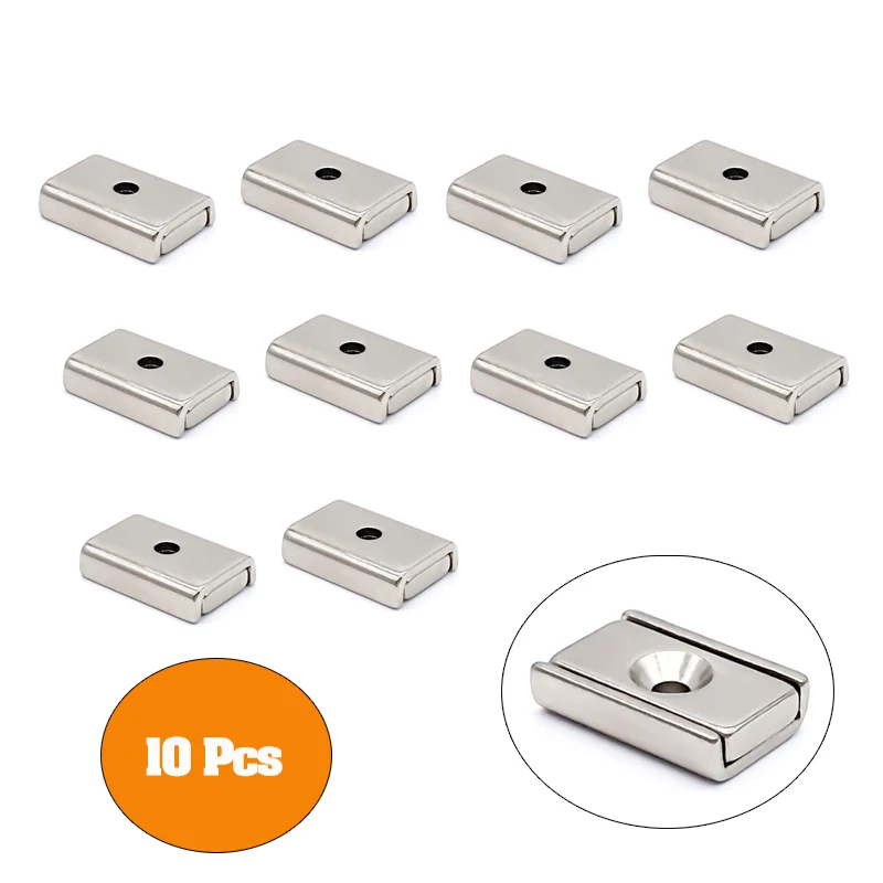 10 Pcs Powerful Magnet Rectangular Counterbore Magnet 10MM 15MM 20MM 30MM Length  Strong Magnetic N35 One Hole Magnet NdFeB