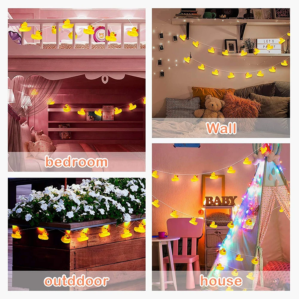 Battery Operated 10Leds/20Leds Yellow Duck LED String Lights Christmas Wedding Party New Year Decoration Led Lights Garland