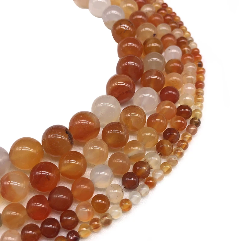 Natural Stone Orange Red Carnelian Agates Round Loose Bead 4 6 8 10 12MM Diy Bracelet Charm Beads For Jewelry Making Wholesale