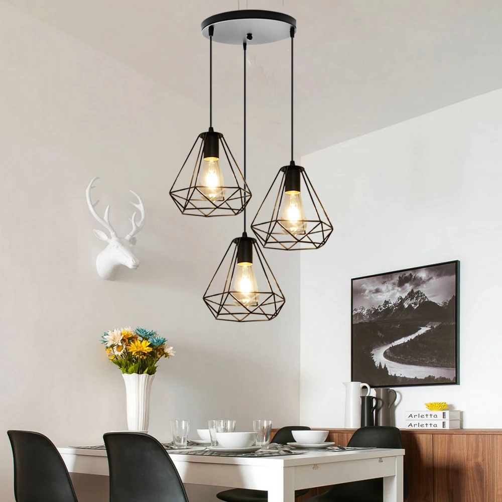 Modern Industrial 3-Lights Chandelier Iron Painted Pendant Light Strip/Disc Ceiling Hanging Lamps Living Room Kitchen Restaurant