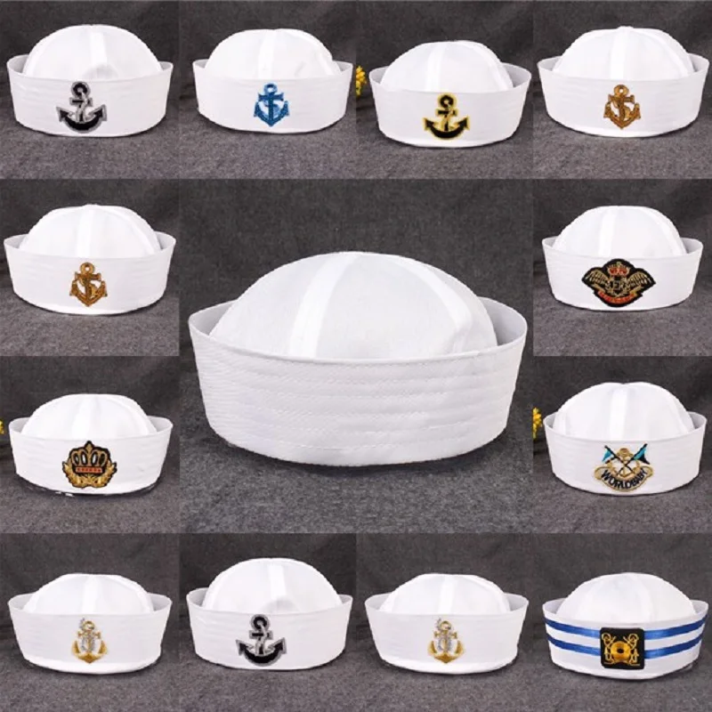 Chapéus militares boné de marinheiro capitão branco marinha caps com âncora chapéus do exército para homens criança fantasia cosplay chapéu