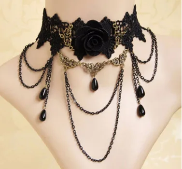 Halloween Sexy Gothic Chokers Crystal Black Lace Hals Collares Choker Ketting Vintage Victoriaanse Steampunk Sieraden