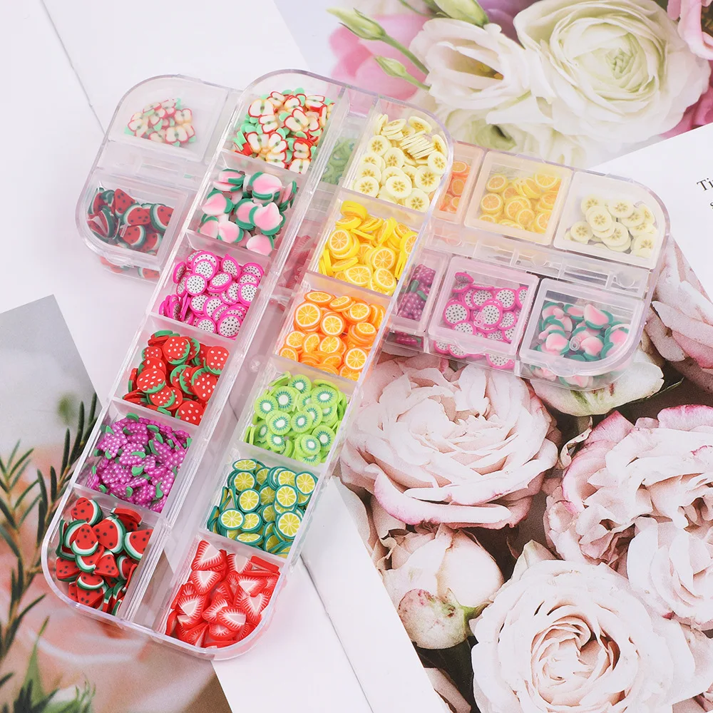 12 Cells Nail Art Decorations Fruit Mixed Art Manicure Accessories Watermelon Strawberry Lemon Orange Jewelry Accessories Making