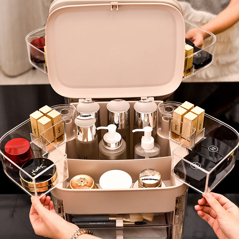 

Portable Cosmetic Storage Box Beauty Makeup Toolbox Makeup Organizer Folding Rotating Skin Care Storage Box Cosmetic Box