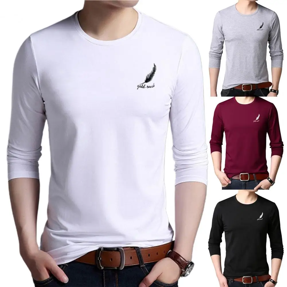 Solid Color Men T-shirt Spring Autumn Long Sleeve Base t shirt for men Round Neck Bottoming Shirt Male Tops футболка мужская