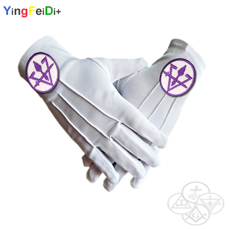 Royal Temple Master Masonic Embroidery High-Quality Polyester Gloves-[White]