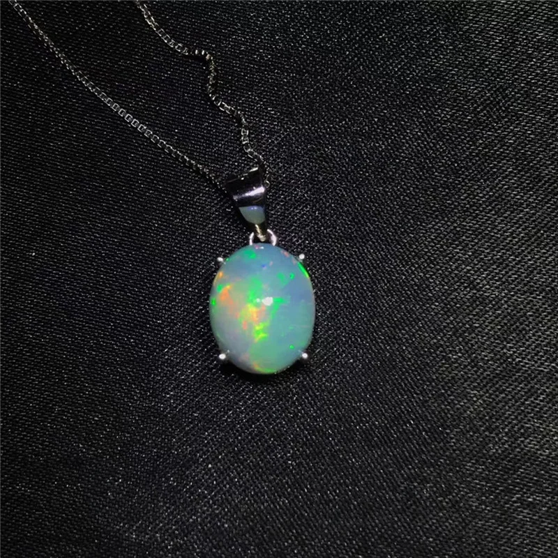 925 Silver Opal Pendant for Woman 9 Mm * 11 Mm Oval Cut Natural Australia Opal Gemstone Pendant Sterling Silver Opal Jewelry