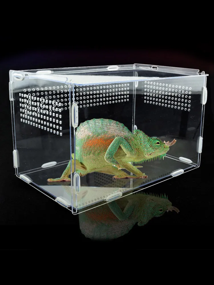 Transparent Reptile Breeding Box Acrylic Feeding Box 360 Degree High Transparent Magnetic Pet Climbing Terrarium