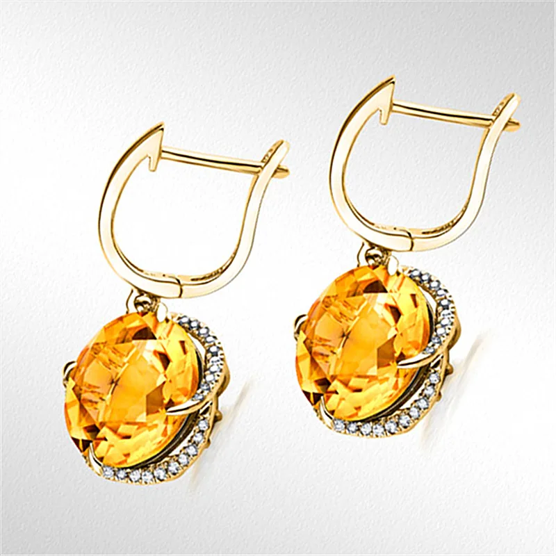 Fashion flower yellow crystal citrine gemstones diamond drop earrings for women 18k gold color jewelry brincos accessories gifts