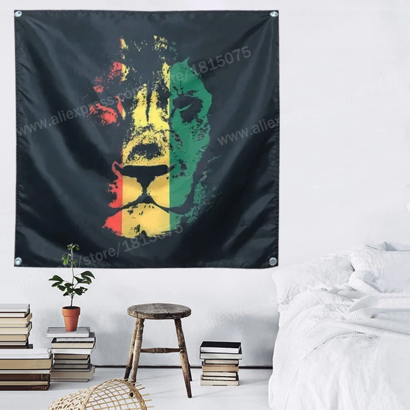 Jamaica Lion Rasta Reggae Flag Banner Polyester 120* 120cm Hang On The Wall 4 Grommets Custom Flag Indoor Music Rock