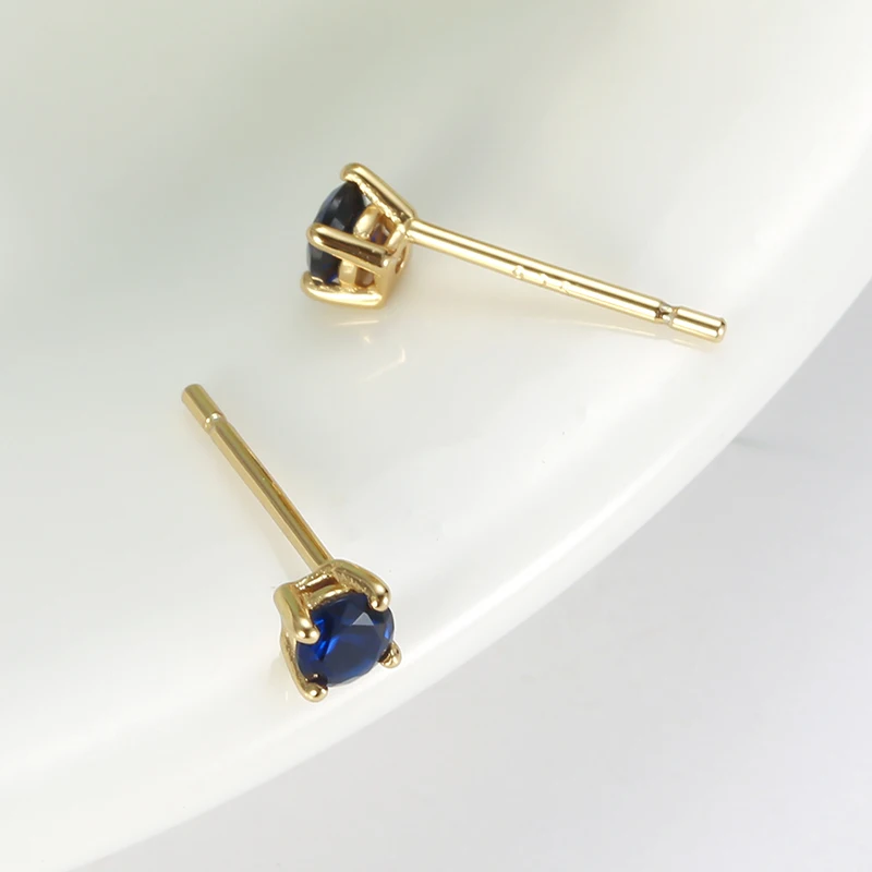 Women\'s Small Stud Earrings Silver 925 Earrings With Sapphire Blue Stones Fine Fashion Korea Jewelry