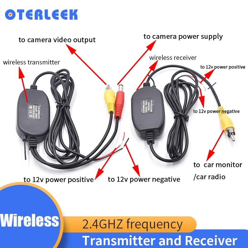 2.4G Wireless RCA Video Transmitter Receiver Kit for Car DVD Monitor GPS Rear View Camera Reverse Backup Rearview Camera