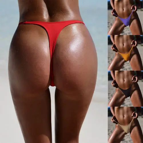 Parte inferior de bikini para mujer, sexy, estilo brasilero, traje de baño de un solo color