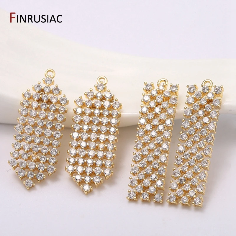 High Quality Copper Metal 14k Real Gold Plated Rhombus/rectangle Zircon Pendant For Earrings Necklaces Jewelry Making