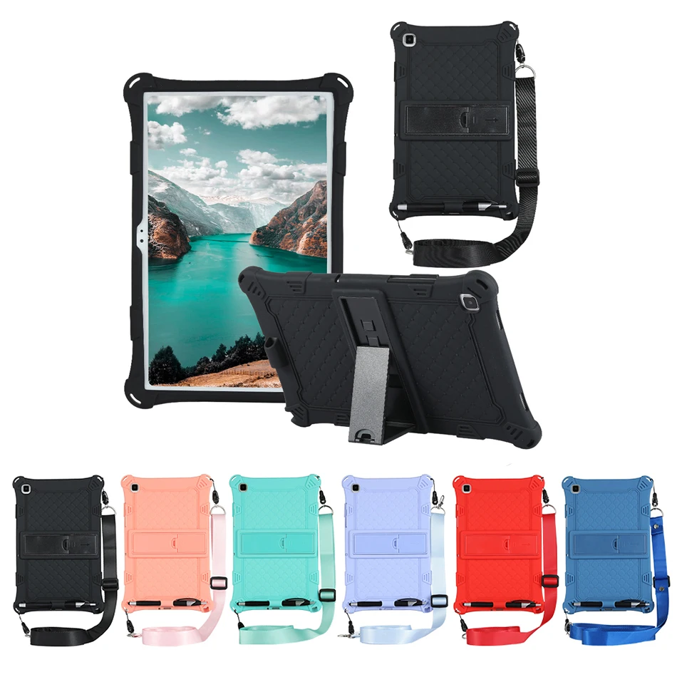 

Soft Rubber Silicone Case with Funda Stand for Samsung Galaxy Tab A7 Shockproof Cover 10.4" T500 T507 T505 Kids Cover+Strap+Pen