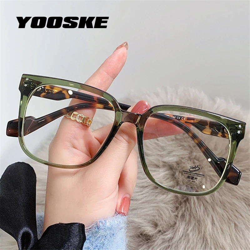 YOOSKE Anti Blue Light Optical Glasses Frames Men Computer Eyeglasses for Women Leopard Oversized Eyewear Brand Spectacles Frame