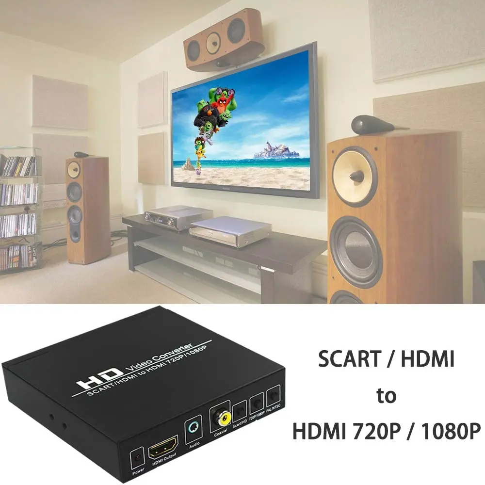 High Definition 1080P SCART HDMI to HDMI Converter Digital Video Konverter EU/US Power Plug Adapter For HDTV HD