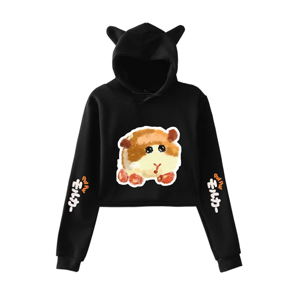 Pui Pui Molcar Anime Cat Ear Cropped Hoodies Women Long Sleeve Hooded Crop Tops Female Casual Pullovers Fashion Clothes