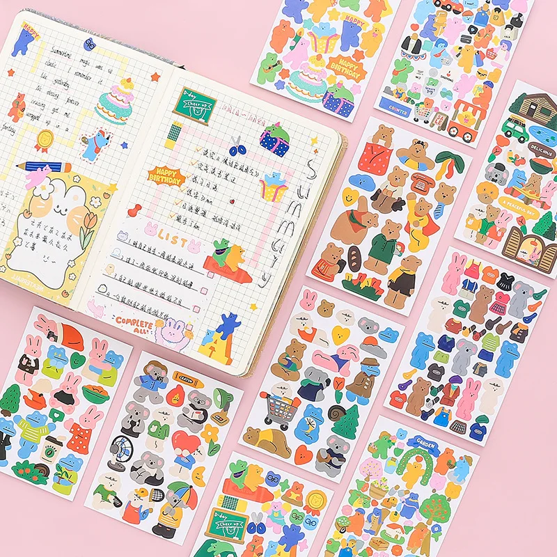 Decorative Animal Friends Cartoon Sticker For Girls Scrapbook DIY Bling Sticker for Journal Diary Laptop Album Kids Gift