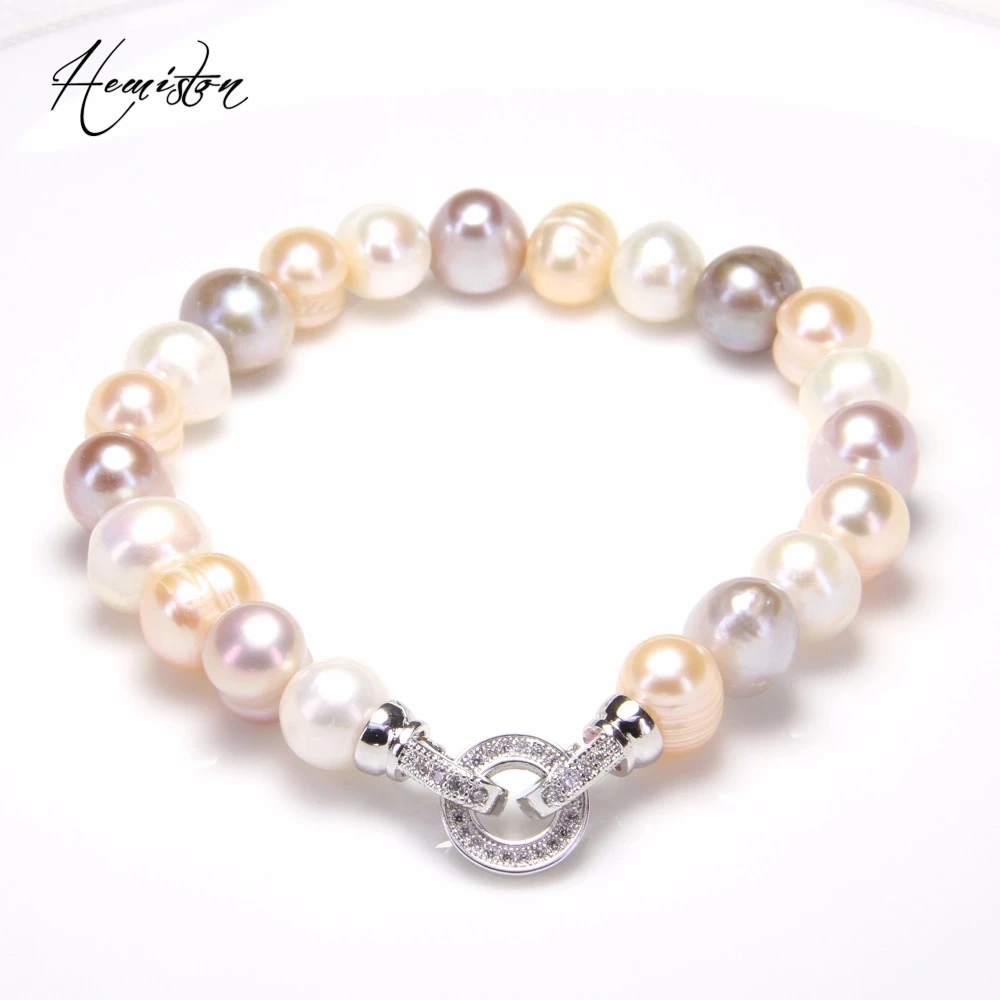

8MM Ts Multi-color Freshwater Pearl Circle Clasp with Clear Macro CZ, European Rebel Heart Jewelry for Men and Women Gift