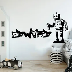 Custom Name Banksy Barcode Robot Graffiti Wall Sticker Decal Street Art Banksy Children Room Playroom Home Decor