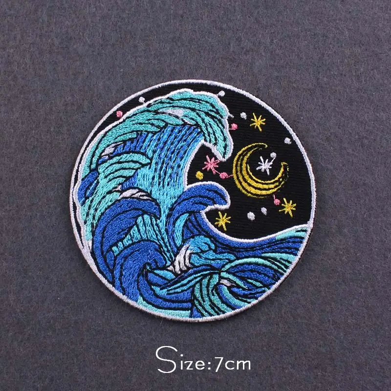 Wellenmuster-Aufnäher für Kleidung, thermoadhäsive Aufnäher, Van Gogh Bügel-Aufnäher für Kleidung, Wal-Aufkleber, DIY-Bergabzeichen – Detail 7