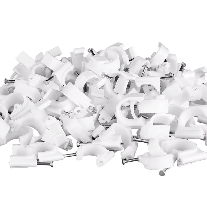 

100pc/pack Plastic Cable Clip Wire Cord Fastener Carbon Steel Nails Round Organizer Wiring Accessories Wall holder Home Hardware
