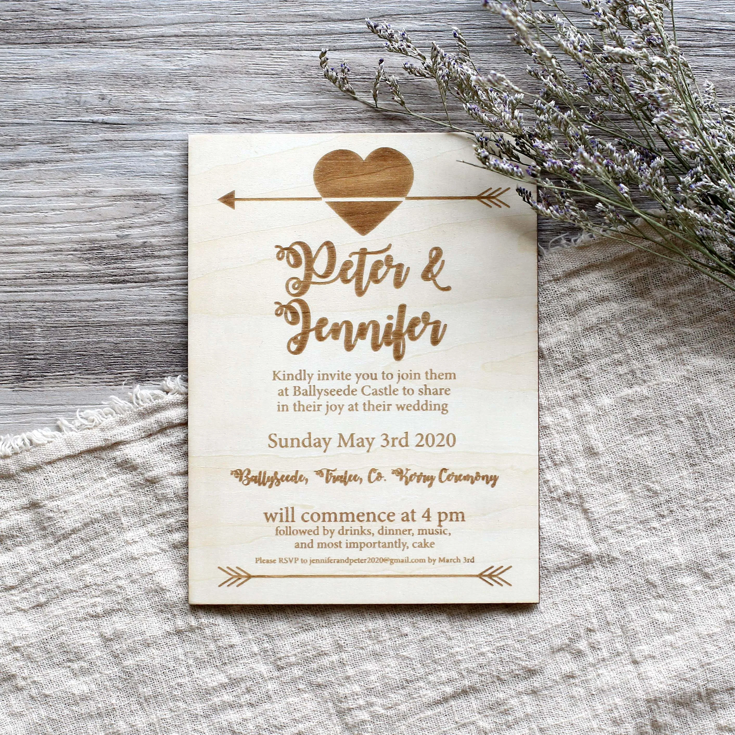 Personalized Arrow & Heart Wooden wedding invitation Timber Designs customized Wedding Decor Party Supplies