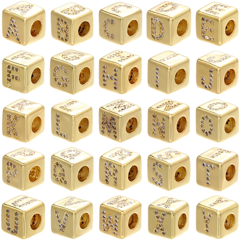 ZHUKOU 2020 gold color 8x8mm square A-Z letter beads for DIY handmade bracelet earring jewelry accessories making model:VZ246B