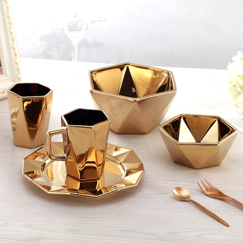 Hot Sale Europe Coffee Cup Set Gold/ Silver New bone china Tea Cup Set Electroplated cups and saucers Home Party Drinkware