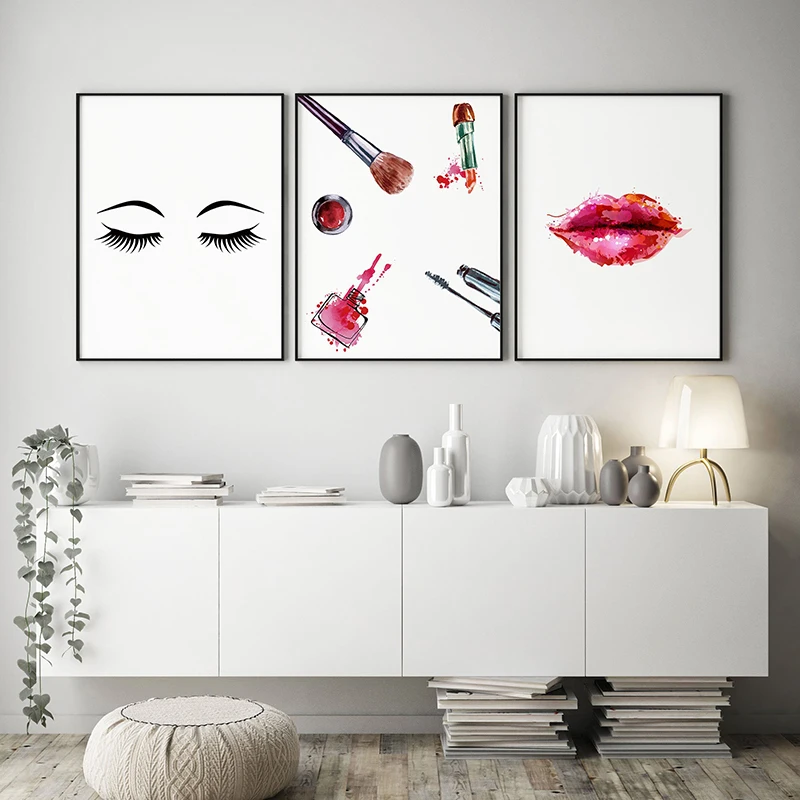 Wall Art Canvas Paintings Makeup Eyelashes Nordic Fashion Lipstick Pictures Prints Home Decor Poster For Living Room Modular