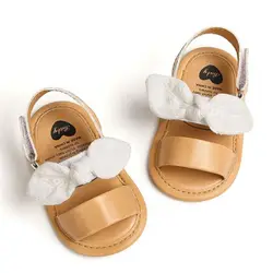 Zapatos de princesa para niñas recién nacidas, sandalias de verano con lazo, zapatos antideslizantes de PU, 0 a 18M