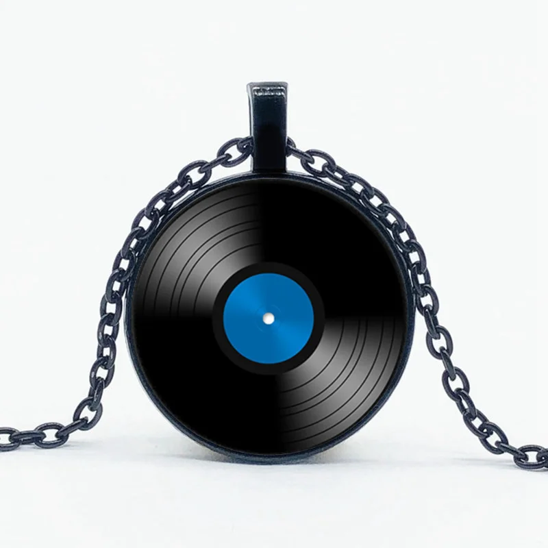 Retro Music Record Necklace Music Personal Album Round Glass Pendant Necklace Gift for Music Lovers