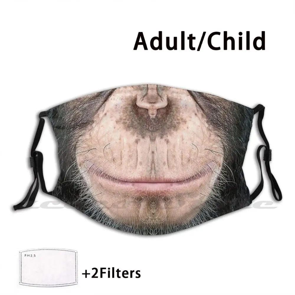 Scimpanzé tempo modello personalizzato filtro lavabile Pm2.5 maschera per bambini adulti scimpanzé scimpanzé Chimp Apes scimmia scimmia pelosa