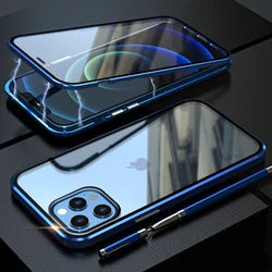 Metallo magnetico per iPhone 12 Pro 13 11 Xr Xs Max Mini 8 7 Plus SE custodia per telefono Cover in vetro a doppia faccia Coque Fundas paraurti trasparente