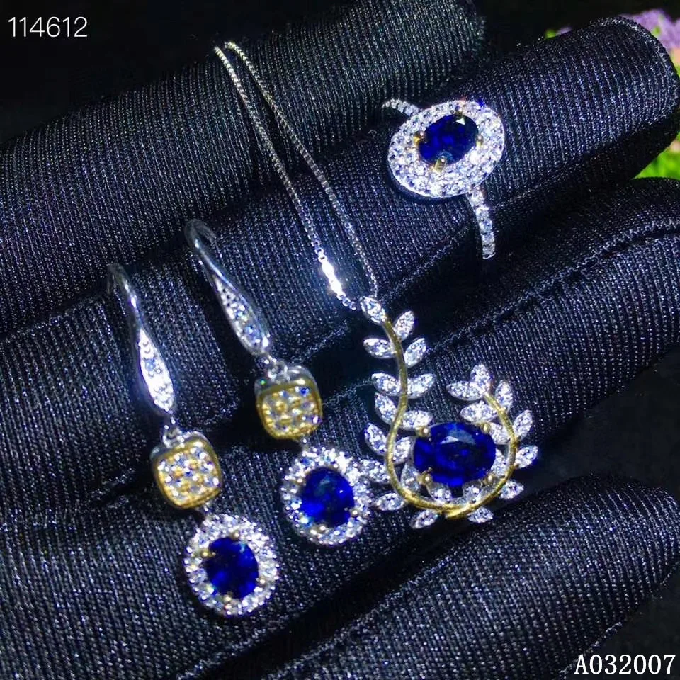 KJJEAXCMY fine jewelry 925 sterling silver natural sapphire earrings ring pendant necklace popular ladies suit support testing