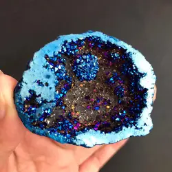 1pcs Blue Angel Aura Quartz Crystal geode Titanium Bismuth Silicon Cluster Rainbow reiki healing